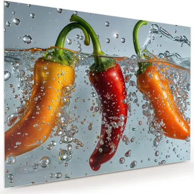 Produktbild von Glasbild 120x90cm in XXL für Wohnzimmer, Schlafzimmer Motiv Paprika im Wasser
