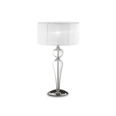 Produktbild von Ideal Lux DUCHESSA TL1 BIG, Transparent, Weiß, Stoff, Glas, Metall, Schlafzimmer, Wohnzimmer, IP20, E27, 1 Glühbirne(n)