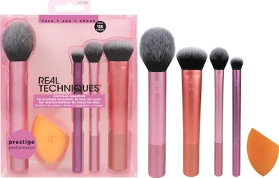Produktbild von Real Techniques Everyday Essentials + Make-up-Schwamm-Set, Make-up-Pinsel und Make-up-Mixer-Schwamm, für Foundation, Rouge, Bronzer, Lidschatten und Puder, 5-teiliges Set