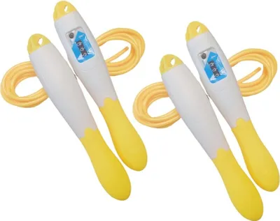 Produktbild von 2er Set Fitness Springseil mit Zähler | 270cm Speed Rope für Training, Ausdauer Sport, Workout | Ausdauer & Abnehmen | Springseile für Kinder & Erwachsene | Hüpf Zählerseil | Seilspringen - Gelb