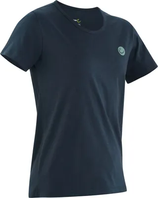 Dunkelblaues Highball T-Shirt von Edelrid für Damen; mit rundem Halsausschnitt und kleinem Logo.
