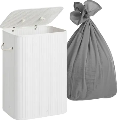 Produktbild von Relaxdays Wäschekorb mit Deckel, 2 Fächer, Bambus, 105 l, faltbar, HxBxT: 63 x 52 x 32 cm, Wäsche Sortiersystem, weiß