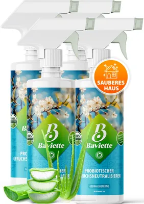 Produktbild von BAVIETTE Geruchsneutralisierer 4x500 ml Spray – gegen Tiergerüche & Alltagsgerüche in Haushalt, Teppich, Polster & Auto