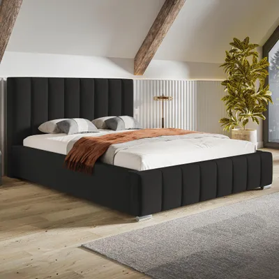 Produktbild von MOTIVENA Vigo Polsterbett 200x200 mit Bettkasten, Metall Lattenrost, Bett 200x200 Schwarz Samt (Jasmine 100)