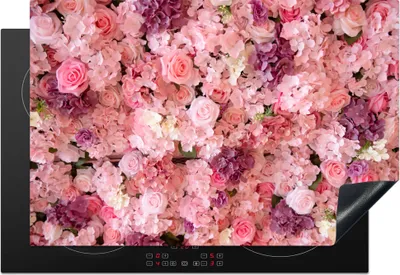 Produktbild von KitchenYeah© Herdabdeckplatte Blumen - Rosa - Rosen , 78x52cm, Küche Deko, Glaskeramikkochfeld Herdabdeckung, Abdeckplatte fùr Kochfeld