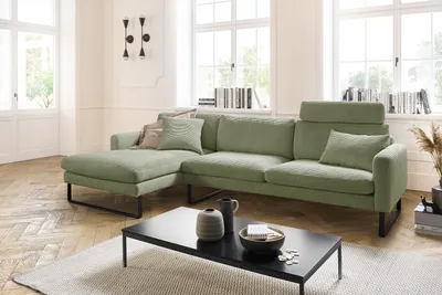 Produktbild von KAWOLA Sofa RICARDA Ecksofa Cord olivgrün Recamiere links