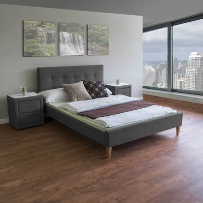 Image de Lit en Tissu Lit Double tapisse Design Sommier inclus 160 x 200 cm gris