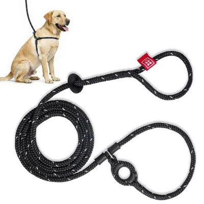 Hundegeschirr mit Leine, ausbruchsicher, schwarz reflektierend, M/L