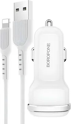 Produktbild von Borofone, Auto-Ladegerät 2x USB mit Lightning-Kabel Schnellladung, Weiß