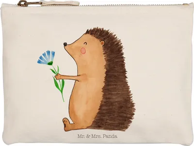 Produktbild von Mr. & Mrs. Panda Schminktasche Igel Blumen Größe M - Weiß - Geschenk, Kosmetiktasche, Gute Besserung, krank, Krankenhaus, Kulturbeutel, Schlampermäppchen, Pouch, Mäppchen