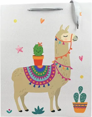Produktbild von Geschenktüte Lama Alpaka Motiv - Große Papiertüte 26x32cm für Geburtstage - Bunte Geschenktasche