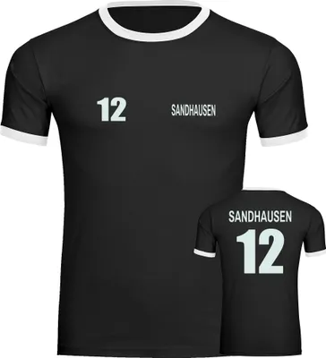 Produktbild von multifanshop Kontrast T-Shirt - Sandhausen - Trikot Nummer 12, schwarz/weiß, Größe L