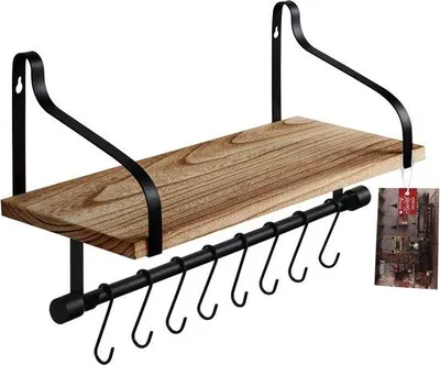 Immagine prodotto di Mensola da caffè con 8 ganci, stile rustico, 1778 x 4318 x 16 cm, decorazione da parete