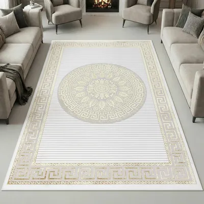 Produktbild von Orientalischer Designerteppich mit glänzendem Ornament in weiß-gold Größe - 140 x 200 cm