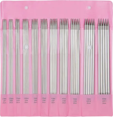Image de Acier Inoxydable Set d'Aiguilles à Tricoter 2mm 6,0mm Double Pointe 55 Pièces Jeu d'Aiguilles Chaussettes Rose