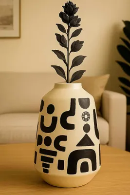 Produktbild von Evila Originals, Handbemalter Dekorationstopf aus Keramik, 18 cm Durchmesser, 28 cm hoch | Grau und Schwarz | Stilvolles Design für moderne Wohnräume und kreative Akzente.