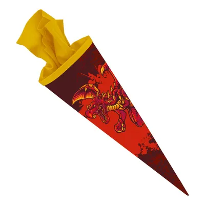 Produktbild von itenga Schultüte Zuckertüte 70cm rund Drache Filzverschluss gelb
