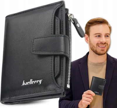 Produktbild von EDIBAZZAR | Elegante Geldbörse aus Ökoleder mit Druckknopfverschluss, schwarzes Leder, geräumiges Herrengeschenk