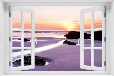 Produktbild von Wallario selbstklebendes Poster mit Fenster-Illusion - Sonnenuntergang am einsamen Strand, Größe: 100 x 150 cm