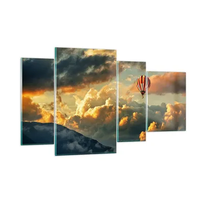 Produktbild von Bilder auf glas - Wolken Ballon Flug - 120x70cm - Glasbilder - Wandbilder - Kunstdruck - zum Aufhängen bereit - Wanddekoration aus Glas - Glas Bilder - Wandbild auf Glas - 4 Teile - GDL120x70-3791
