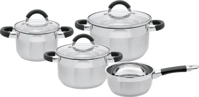 Produktbild von ELO Basic Black Steam Topfset Edelstahl Volumenskala Induktion silberfarben 4-teilig