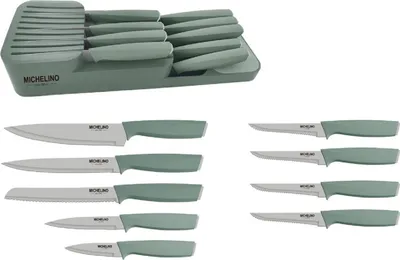 Produktbild von MICHELINO Praktisches 10-teiliges Messerorganizer-Set: Serie Alythia für geordnete Küchen Grün