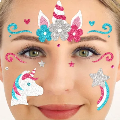 Produktbild von Glitter Face Tattoo - Einhorn Gesicht Schminke Schmuck Festival Party Karneval