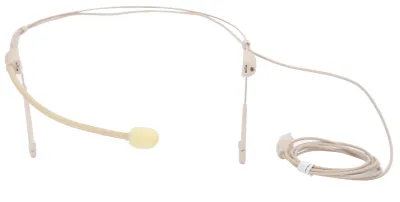 Image de Microphone binaural à clipser, beige, avec connecteur jack 3,5 mm et système de fixation à vis, conçu pour les émetteurs portables