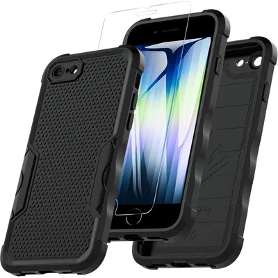 Productafbeelding van iPhone SE 2020/2022, hoesje met schermbescherming, schokbestendig, TPU, zwart