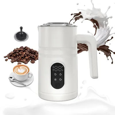 Image de (Blanc) Mousseur à lait électrique 4-en-1 et réchauffeur de lait, mousseur à lait avec affichage numérique pour le café et le matcha