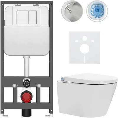 Productafbeelding van Wandtoilet met bidet, Cronus Standard - wit, glanzend - bedieningsplaat Prime/Maxio, wit - wandmodel - voor inbouw/gipsplaat - 59,3 x 38,4 cm