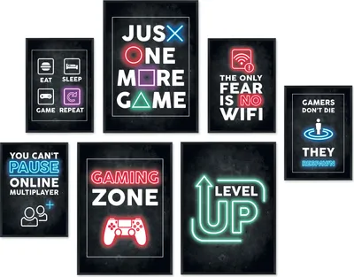 Produktbild von Hyggelig Home Premium Poster Set - 7 passende Bilder OHNE RAHMEN im stilvollen Set - 3 x DIN A3 + 4 x DIN A4 - Set Gaming, Option:mit Rahmenset schwarz