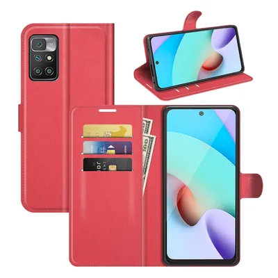Immagine prodotto di Custodia protettiva per smartphone Xiaomi Redmi 10, tipo portafoglio, cover a 360 gradi, colore rosso
