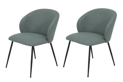 Produktbild von Hela Tische, 2er Set Esszimmerstuhl Sessel Graz, Bezug Webstoff Salbei, Rundrohr Metall Füße Schwarz,  XL Sitzbreite, Rundrücken, 120kg belastbar