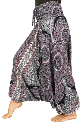 Produktbild von Afghani Hose, Overall, Jumpsuit, Haremshose, Pluderhose, Pumphose, Aladinhose - Schwarz/taubengrau, Damen, Viskose, Hosen