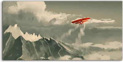 Produktbild von Coloray Glasbild 140x70  Wandbild Glasbilder Kunstdruck Berg Flugzeug Himmel Wolken