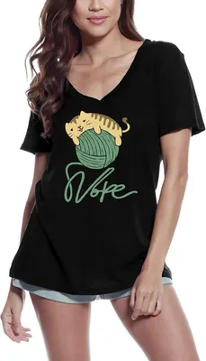 Produktbild von Damen Grafik T-Shirt V-Ausschnitt Nope Cat Hank Öko-Verantwortlich Vintage Jahrgang Kurzarm Lustige Druck Geburtstag Geschenk Frau