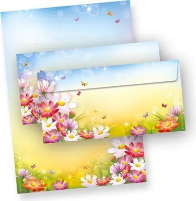 Produktbild von Florentina Briefpapier mit Umschlag Set Blumen 500 Sets Motivpapier Schreibpapier bunt A4 Frauen Erwachsene