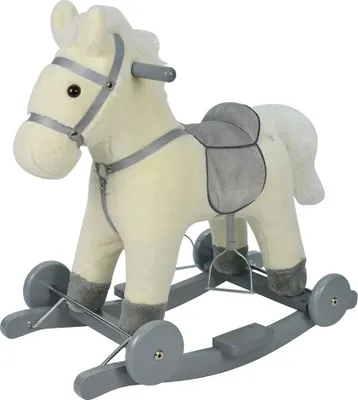 Image de Chipolino Cheval à bascule Sound, avec roues, siège en forme de selle, poignées en bois peluche beige