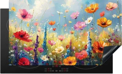 Zdjęcie produktu dla KitchenYeah, ochraniacz na płytę indukcyjną, wzór "Kwiaty" - kolorowy, wymiary: 90 cm x 52 cm