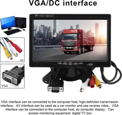 Image de moniteur 7 pouces TFT LCD HD Moniteur audio vidéo AV VGA1024*600