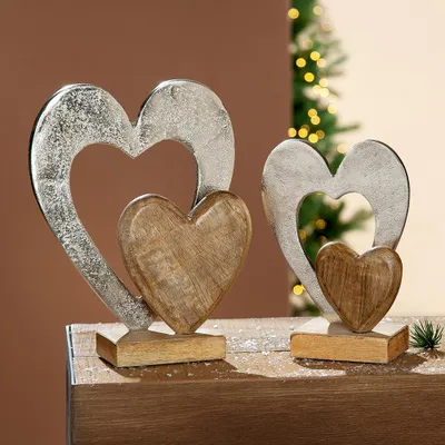 Produktbild von Dekofigur Indoor - Gilde Holz Doppelherz - Skulptur Statue Dekoration Wohnen