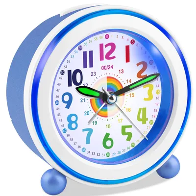 Imagen del producto de Despertador analógico para niños, silencioso, con luz y función de repetición, color azul, ideal para dormitorios