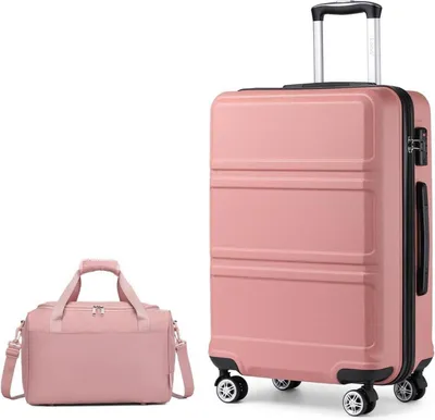 Image de KONO Grande valise à roulettes Set de bagages 2 pièces 74cm Sac Ryanair Or rose