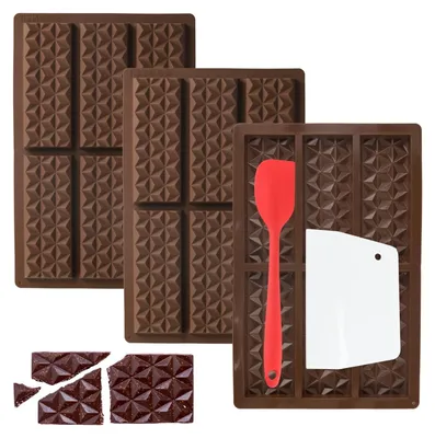 Produktbild von 3 Stück Schokoladenform Silikon Tief Set, Dubai Schokolade Form für 6 Tafeln, stark geformte schokoladenbonbons, Silikonform Schokolade Für Schokolade Süßigkeiten