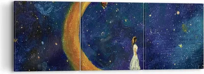 Produktbild von Bild auf Leinwand - Leinwandbild - 3 Teile - Mädchen auf der Mond - 90x30cm - Wand Bild - Wanddeko - Wandbilder - Leinwanddruck - Bilder - Wanddekoration - Leinwand bilder - Wandbild - CA90x30-4575