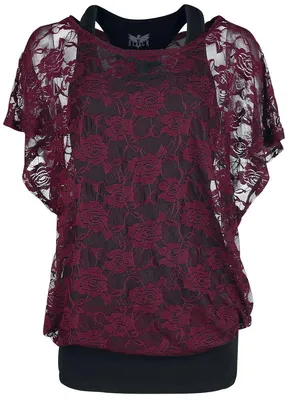 Produktbild von Black Premium by EMP Damen bordeaux rotes Spitzenshirt mit schwarzem Top XXL