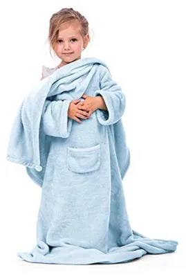 Produktbild von DecoKing Kinder Decke mit Ärmeln 90x105 cm Hellblau Microfaser TV Decke Kuscheldecke Weich Fleecedecke Kiddo