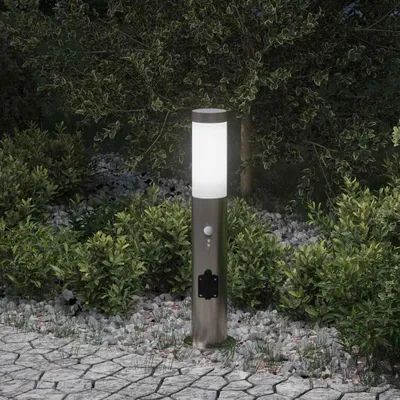 Produktbild von vidaXL Pollerleuchte mit Sensor und Steckdose 50 cm Edelstahl IP44