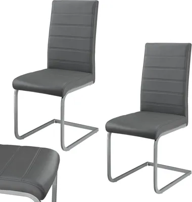Produktbild von Juskys Freischwinger Schwingstuhl Vegas 2er Set – Esszimmerstuhl mit Metall-Gestell & Bezug aus Kunstleder – Moderner Küchenstuhl in Grau